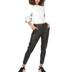 Spanx Faux Leather Joggers Black Leather Like Pants Women's Large Retail $168